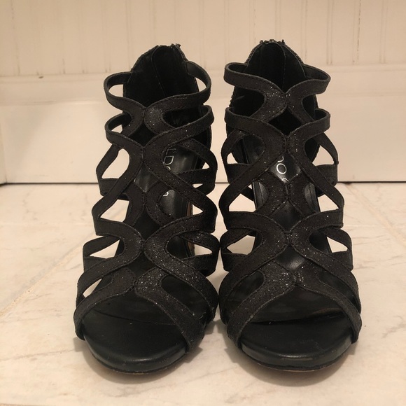 Aldo black glitter leather cage heels, sz 7. - Picture 2 of 7
